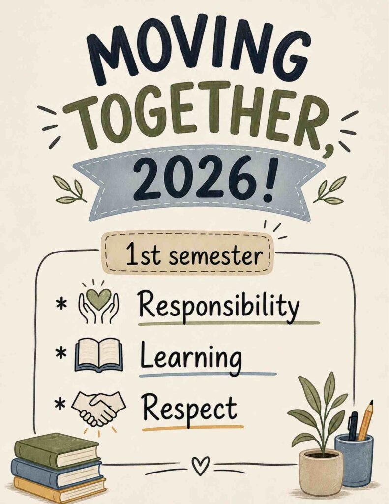 contains the following text " Moving together 2026" and list stating "1st semester: Responsibility, Learning, Respect"