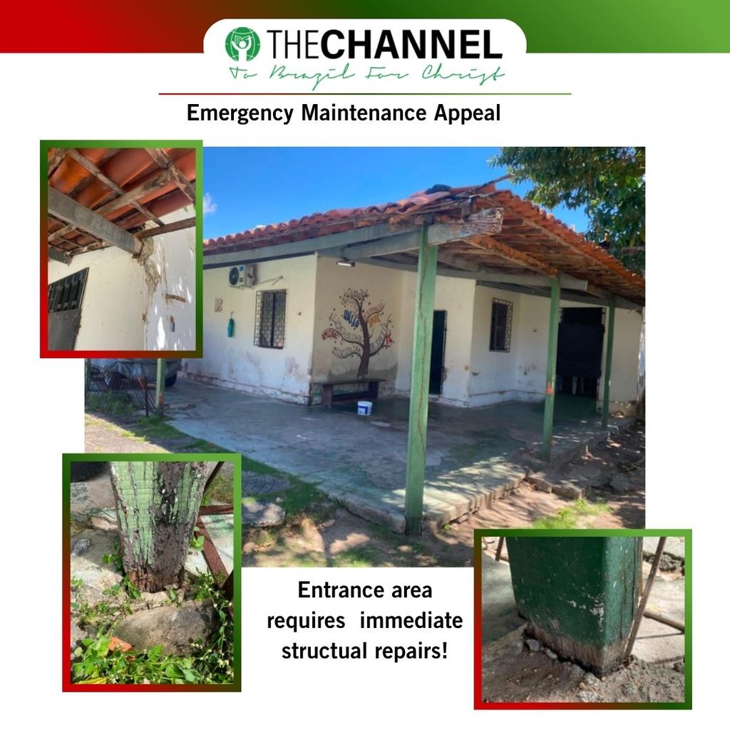 Images of deterioration to the main entrance at CBC and the words "Emergency Maintenance Appeal." "Entrance area requires immediate structural repairs!"